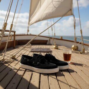Men's Black Boat Shoes By river Island Size 10 american  9 Europe